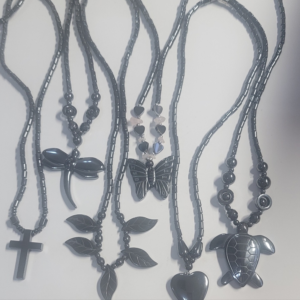 N57 / S101. 6 PIECES!  Genuine Hematite Bead Necklace Set of 6.
